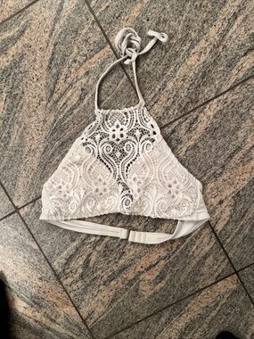 White Eyelet Lace Halter Bikini Top